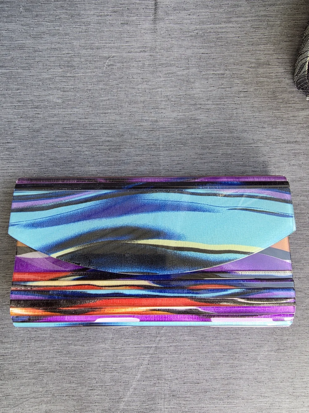 Sondra Roberts Multicolor Wave-Striped Clutch with Gold Chain Strap